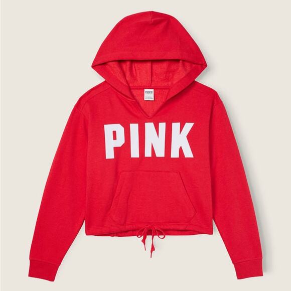 NWT - VS PINK - FLEECE CROPPED CINCHED CAMPUS HOODIE - Picture 1 of 4